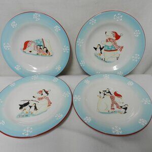 Harry & David Snowman Christmas Set 4 Plates Holiday Starter Salad Dessert 8"